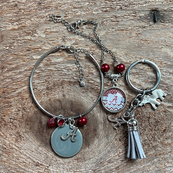 Alabama jewelry and keychain set, Roll Tide bracelet, Alabama crimson tide - Picture 1 of 9